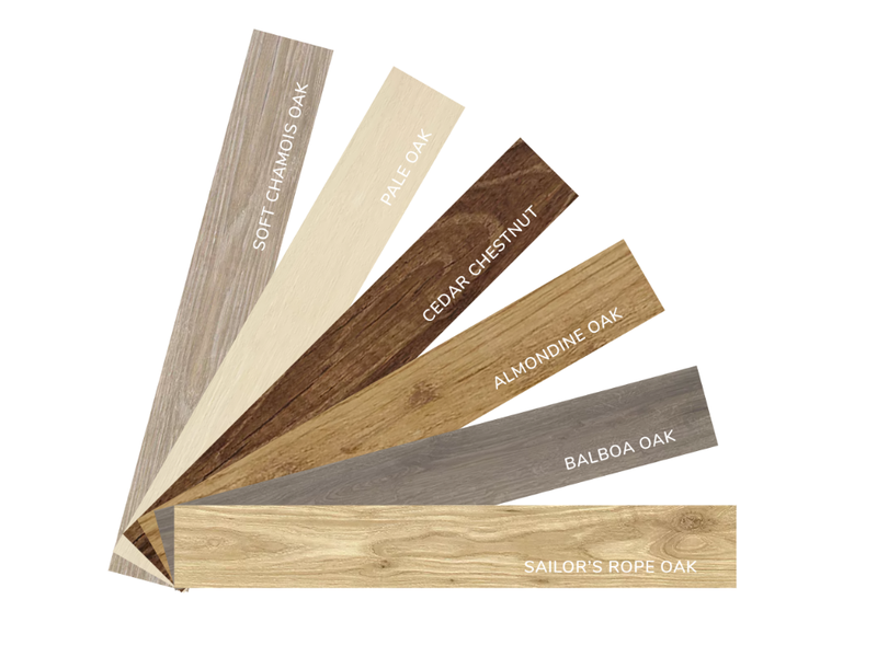 RevWood colors terrace oak, khaki oak, tilled oak, golden sand oak, sunbathed pecan, sea otter oak